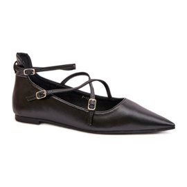 Balerini de damă din piele ecologică cu vârf ascuțit, Negru