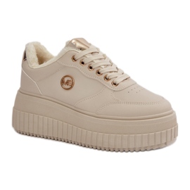 Pantofi sport de dama cu platforma din piele ecologica Bej Pantofi sport de dama cu platforma din piele ecologica Bej