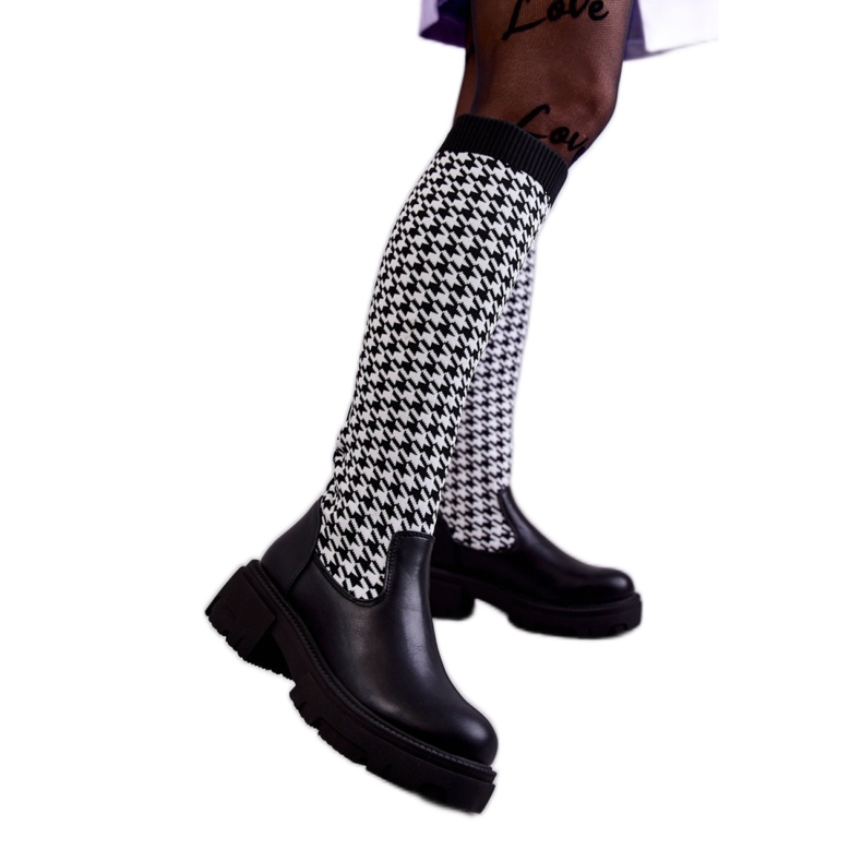 Cizme unice de dama cu stofa negru Cizme unice de dama cu stofa negru