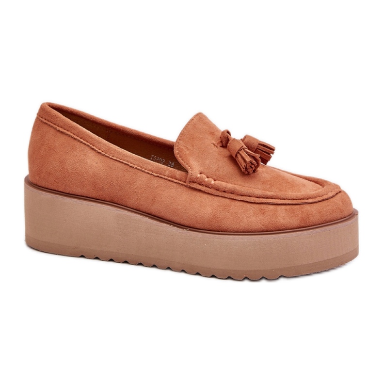 Mocasini de dama din piele intoarsa ecologica pe platforma portocale Mocasini de dama din piele intoarsa ecologica pe platforma portocale