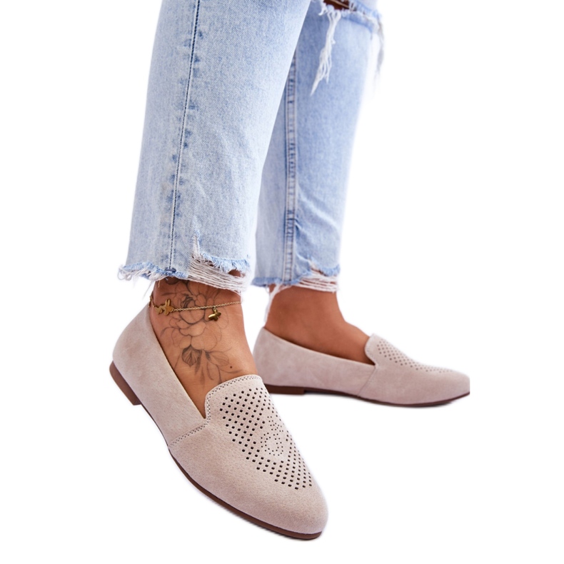 Mocasini de dama din piele intoarsa bej