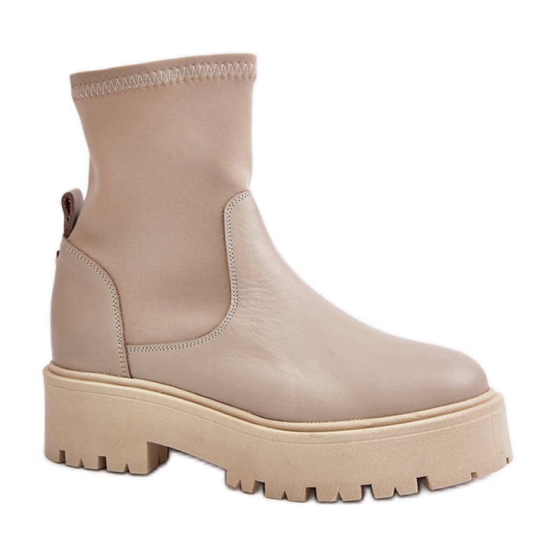 Botine din piele model Zazoo Beige bej