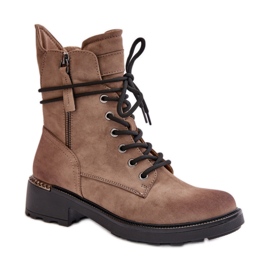 Evento Muncitori din piele intoarsa cu fermoar decorativ bej