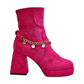 Botine din piele intoarsa cu toc mai gros, fucsia roz