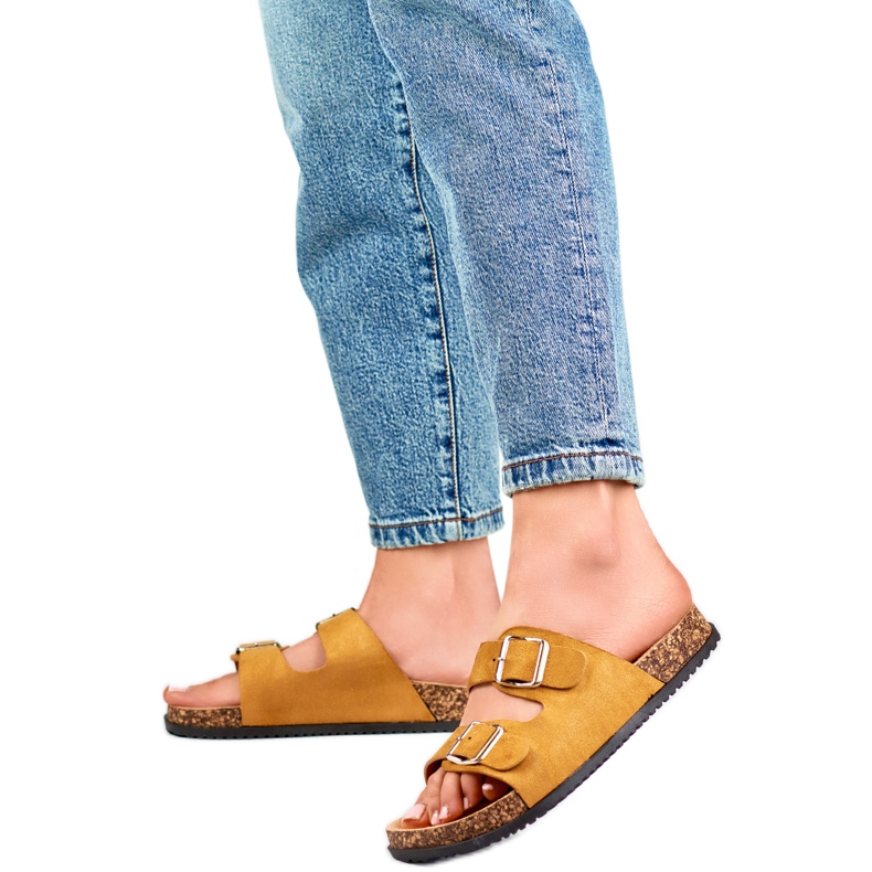 Flip-flops dama din piele intoarsa ecologica 98-179C camel maro