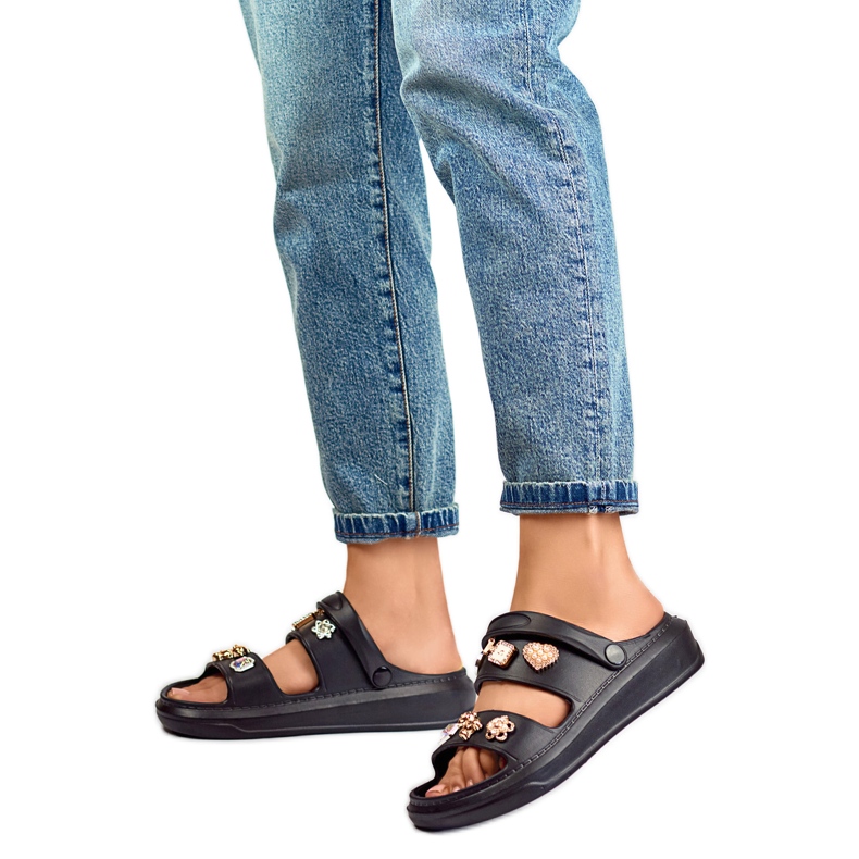 Sandale dama cu decoratiuni JHC3071B negre negru Sandale dama cu decoratiuni JHC3071B negre negru