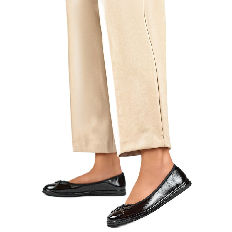 Balerini de damă cu fundă GD-XR392-B lăcuit negru