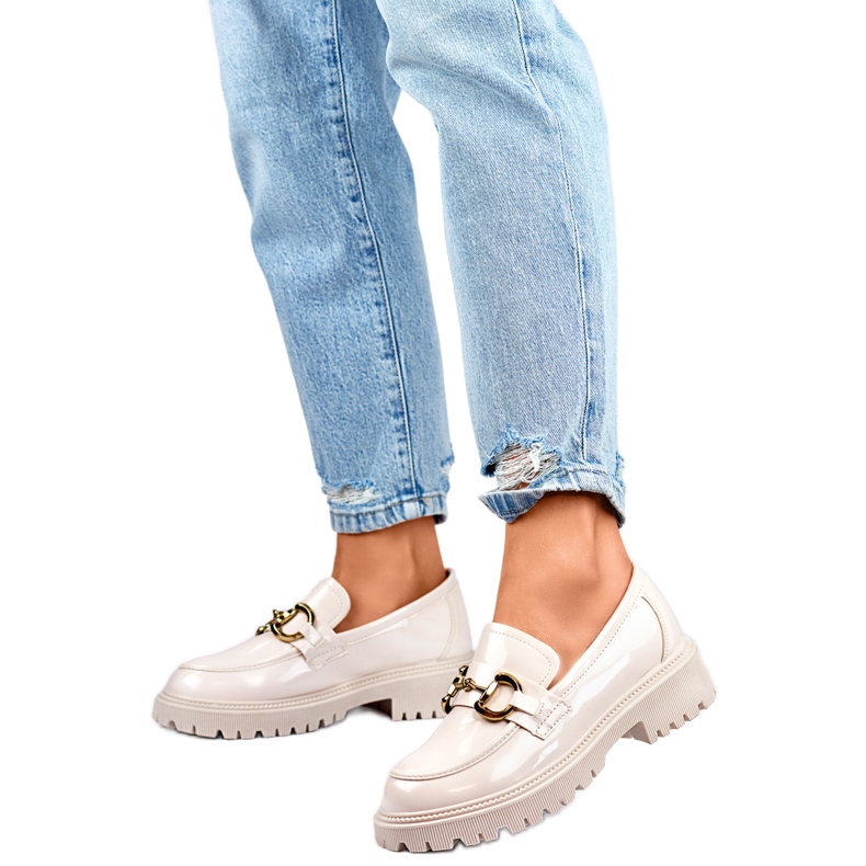 Mocasini de dama cu decor auriu OH31-2LT/BE bej