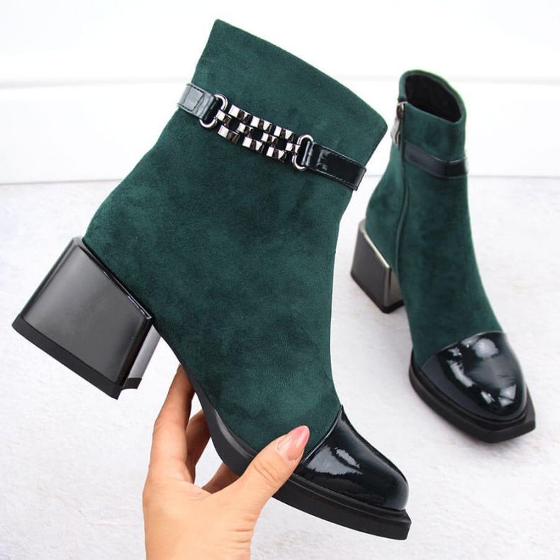Botine D&amp;A S.Barski cu toc decorativ Premium Collection W MR880-018 OLI269B verde