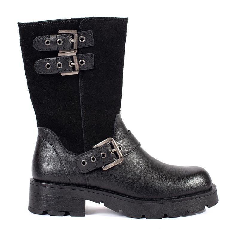 Botine de dama neagra din piele pe platforma decorate cu dungi Sergio Leone negru