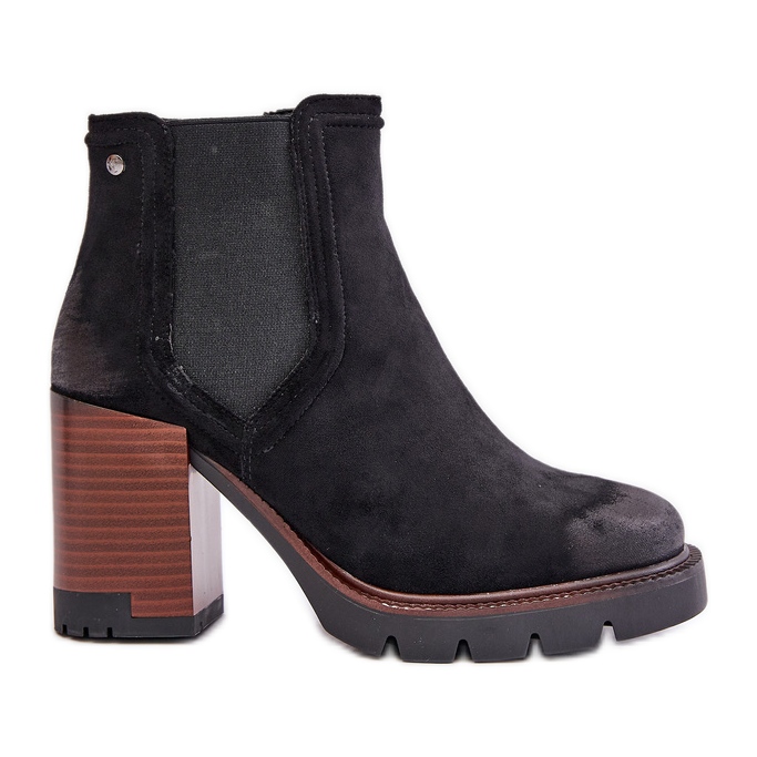 Botine izolate dama din piele intoarsa ecologica Vinceza 58356 Negru