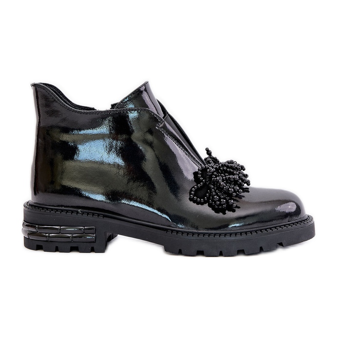 S.Barski Botine Lavete Piele Cu Decorație Izolată D&amp;A LZ42-036 Negru