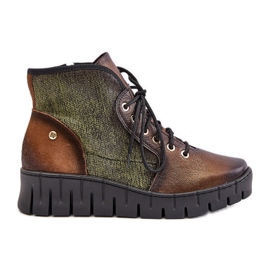 Botine din piele cu platformă și pană Maciejka 06702-09 Verde și auriu