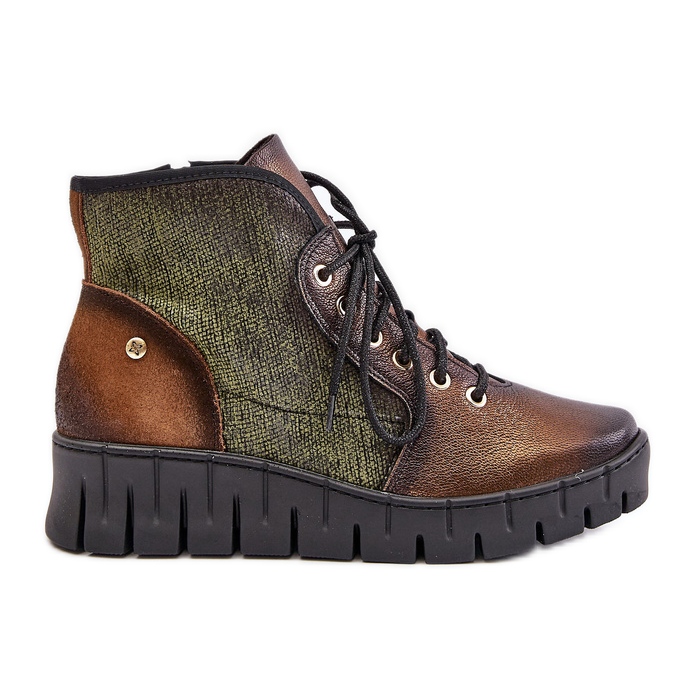 Botine din piele cu platformă și pană Maciejka 06702-09 Verde și auriu