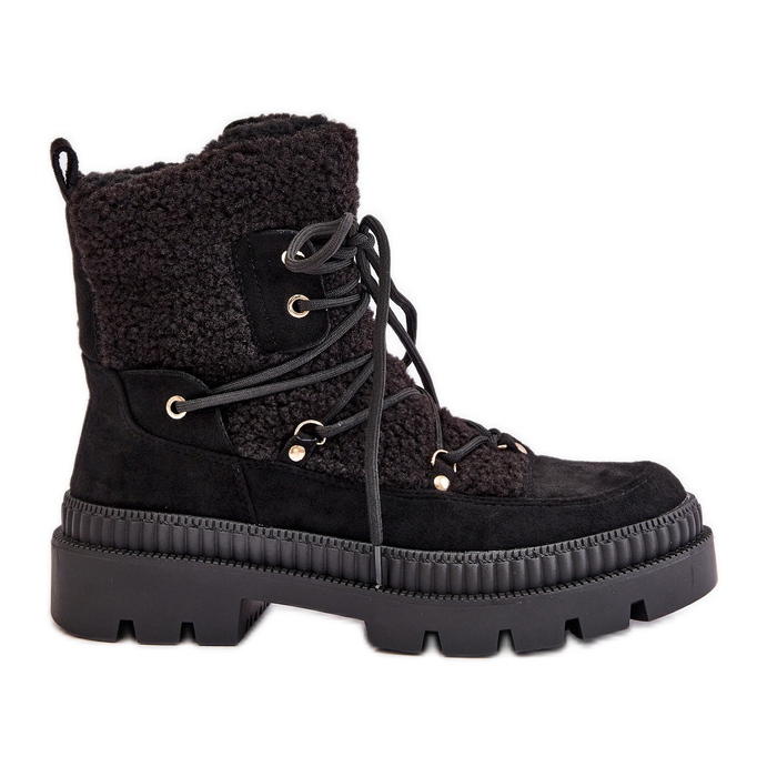 Cizme negre Merilana din piele de oaie cu blana negru