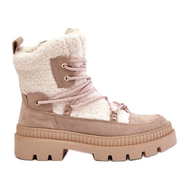 Cizme Bej Merilana Piele De Oi Cu Blana