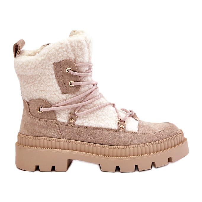 Cizme Bej Merilana Piele De Oi Cu Blana