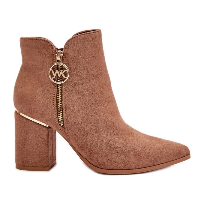 Cizme De Dama Pe Toc Inalt Cu Deget Ascutit Din piele intoarsa ecologica Maro Cald Raisha bej