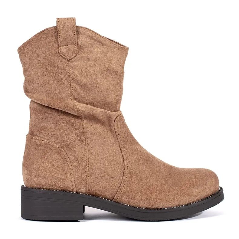 Cizme de cowboy de damă bej închis de piele intoarsa