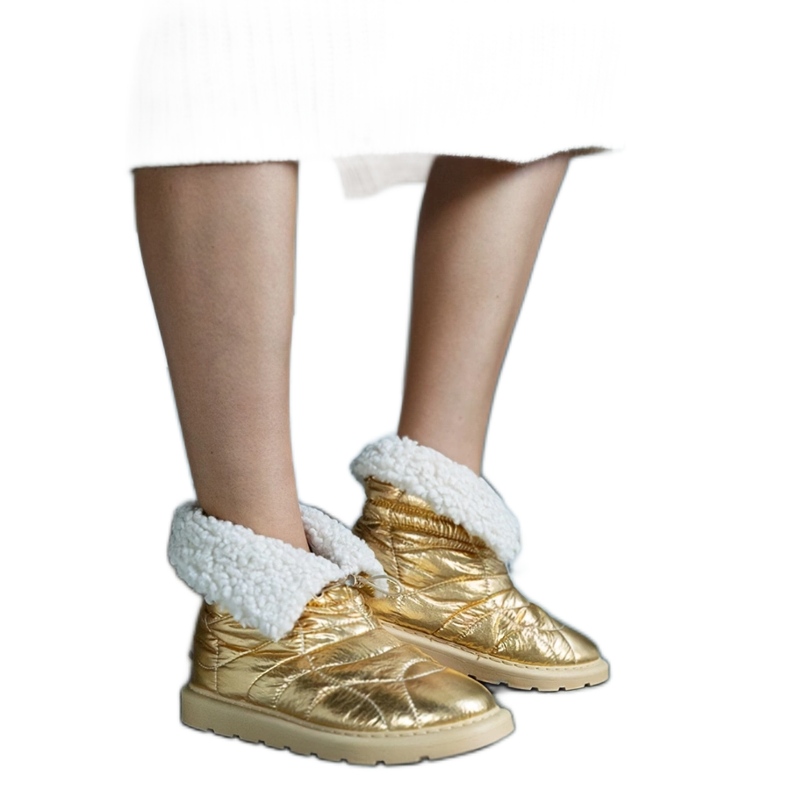 Cizme de zăpadă izolate aurii Caellita cu manșetă de aur