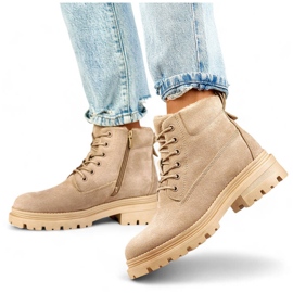Botine izolate dama piele intoarsa, bej A5201-39BE
