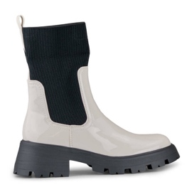 Botine de damă patentate cu partea superioară elastică, bej DES925M-BE