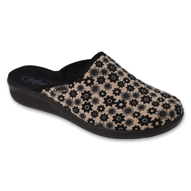 Papuci de dama Befado cu flori, pu 551D002, bej/negru
