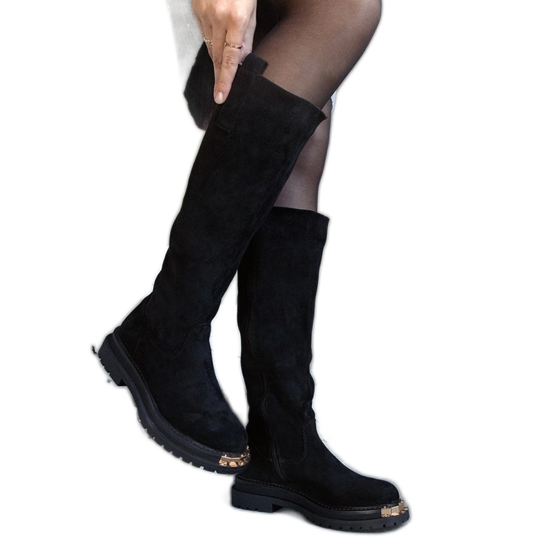 Cizme negre cu finisaj metalic de la Guillora negru Cizme negre cu finisaj metalic de la Guillora negru