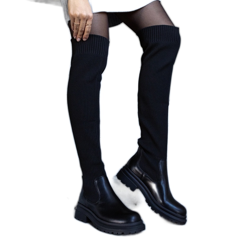 Cizme lungi negre cu lilca superioară flexibilă negru