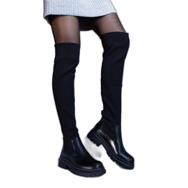 Cizme lungi negre cu partea superioară elastică de la Daryl negru Cizme lungi negre cu partea superioară elastică de la Daryl negru