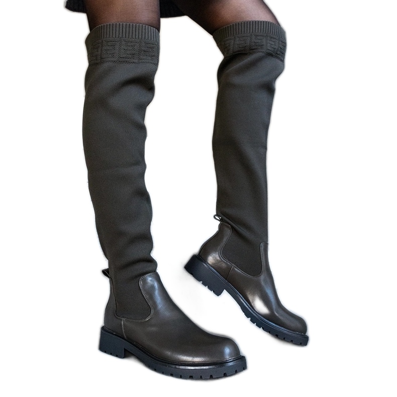 Cizme lungi verzi cu partea superioară flexibilă de la Juanra verde