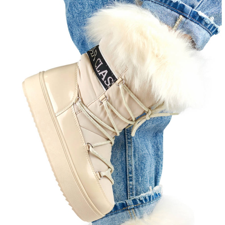 Cizme de zapada dama cu blana decorativa, bej NB605BE