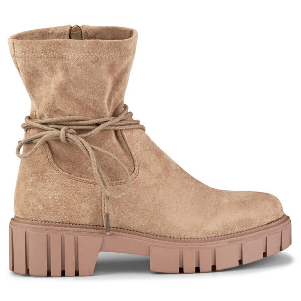 Botine de dama cu partea superioara elastica cu siret, bej DE1127NU