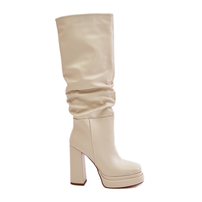 Cizme Slip-on Pe Toc Înalt Și Platformă Cu Ruching, Beridra Bej Deschis Cald
