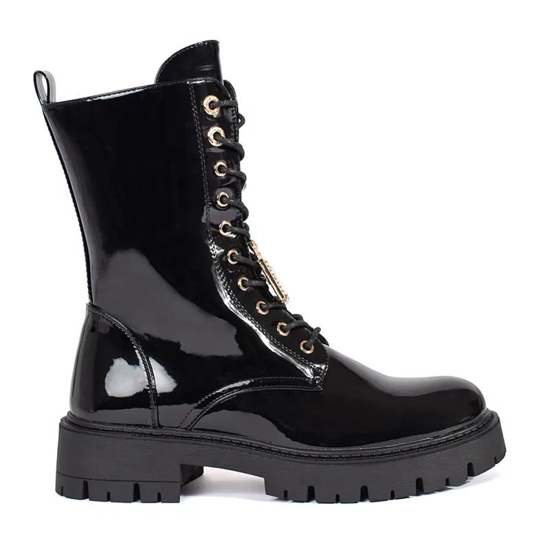 Seastar Botine de lucru cu șireturi negre pe platformă cu ace negru