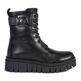 Seastar Botine negre cu siret pe platforma negru