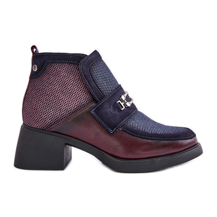 Cizme de damă din piele cu tocuri masive cu decorațiuni Maciejka 06747-23 burgundy-albastru marin roșu