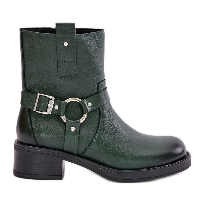 Zazoo 60480 Cizme izolate din piele cu toc mic, verde închis