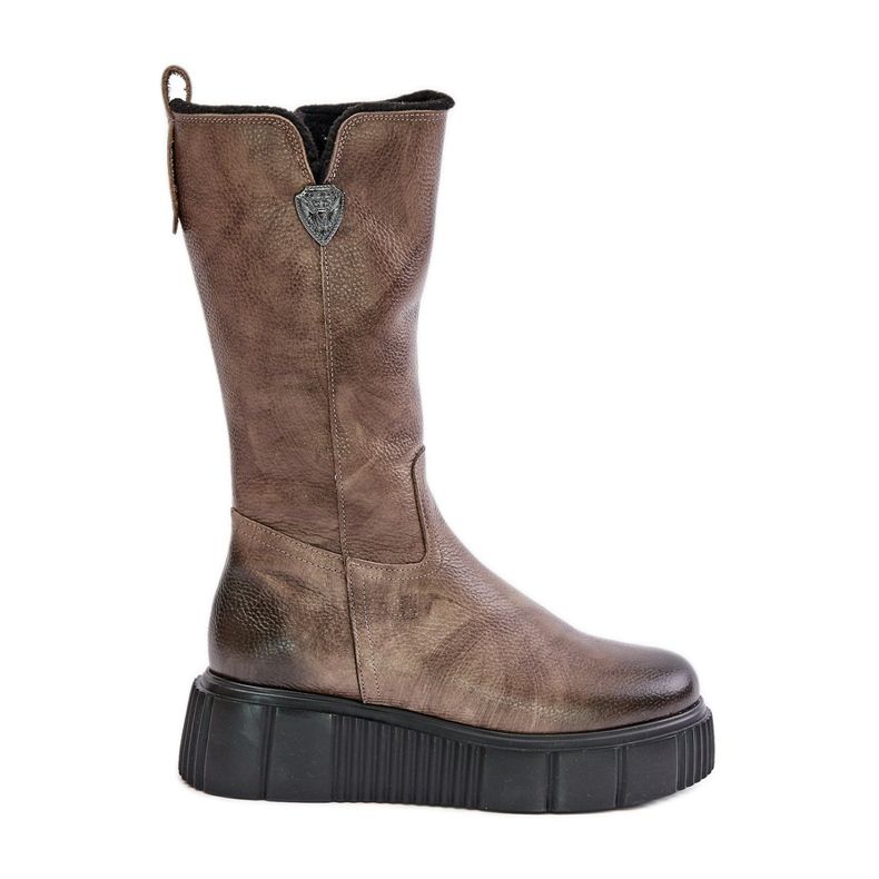 Zazoo 70121 Ghete De Damă Piele Maro Cu Lână