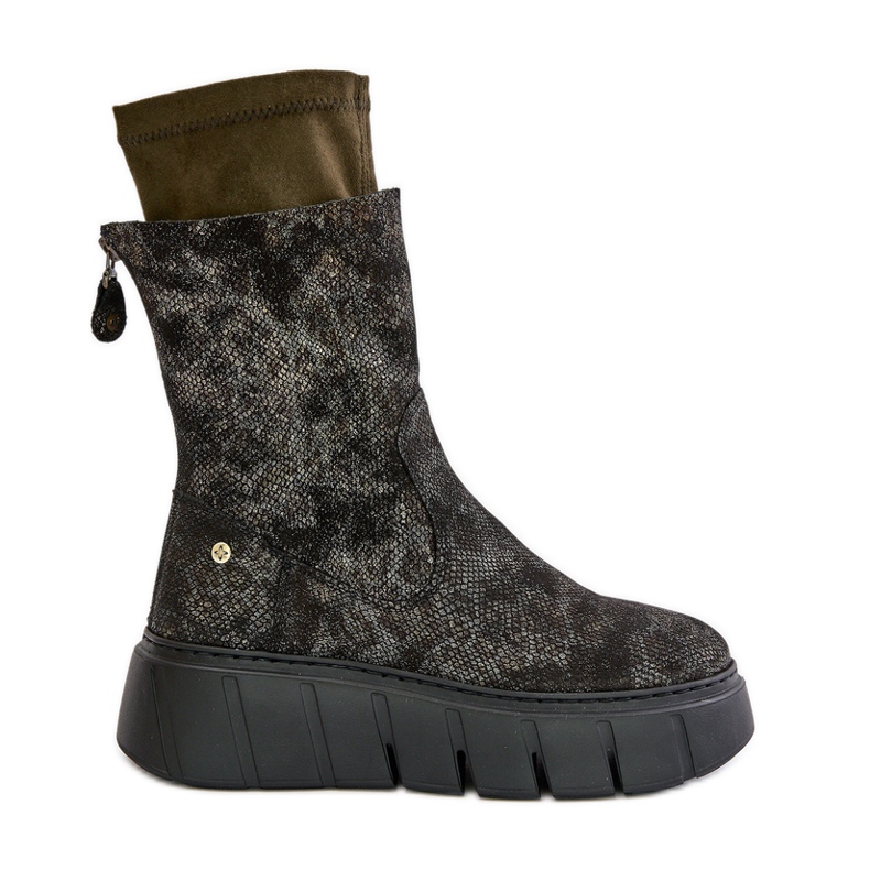 Ghete de damă din piele pe o platformă masivă Maciejka 06766-09 kaki verde Ghete de damă din piele pe o platformă masivă Maciejka 06766-09 kaki verde