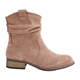 Botine izolate cu volane pe toc mic, Bej Elletinnia