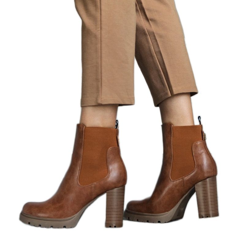 Botine maro cu slip-on din piele ecologica Motena