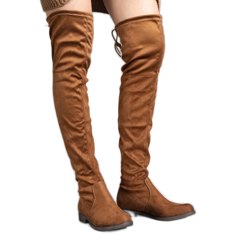 Cizme lungi maro cu platformă din piele ecologică Hallora