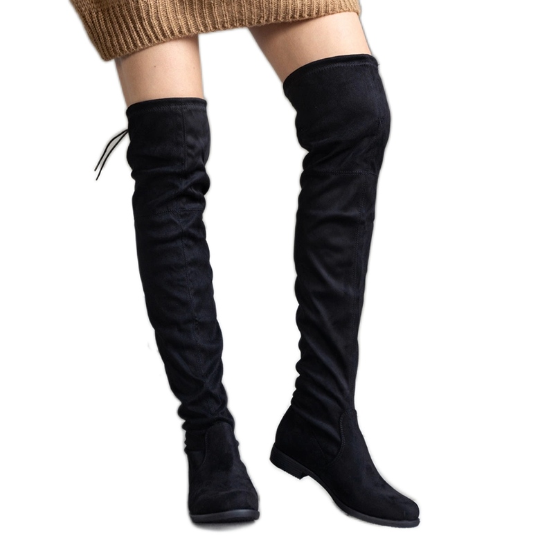 Cizme negre cu platformă lungă din piele ecologică Hallora negru Cizme negre cu platformă lungă din piele ecologică Hallora negru