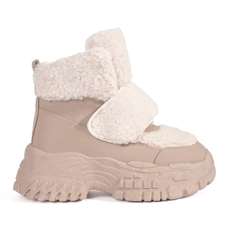 Seastar Cizme de zapada cu platforma bej cu blana din shearling