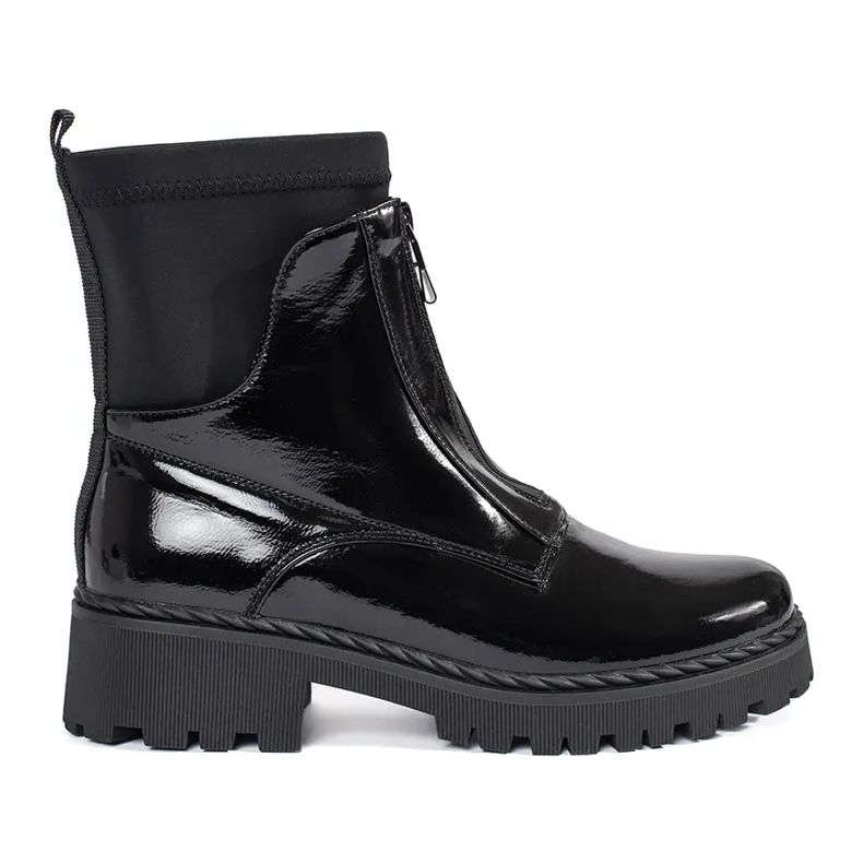 Goodin Botine negre pentru dama, lacuite, cu fermoar negru Goodin Botine negre pentru dama, lacuite, cu fermoar negru