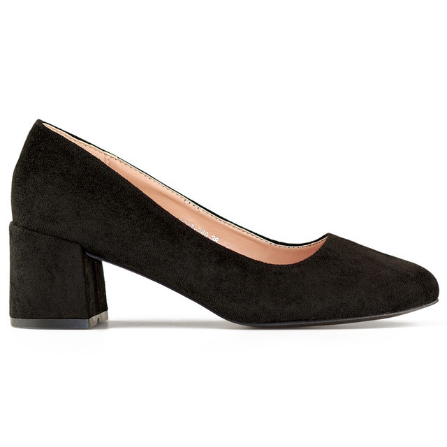 Pompi de piele intoarsa cu toc, pantofi clasici de dama de culoare neagra negru Pompi de piele intoarsa cu toc, pantofi clasici de dama de culoare neagra negru