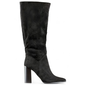 Cizme de damă cu toc înalt din piele intoarsă, cizme până la genunchi cu toc stiletto negru Cizme de damă cu toc înalt din piele intoarsă, cizme până la genunchi cu toc stiletto negru