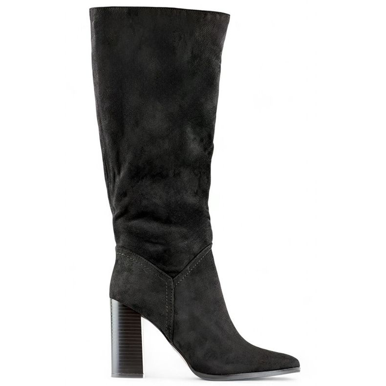 Cizme de damă cu toc înalt din piele intoarsă, cizme până la genunchi cu toc stiletto negru