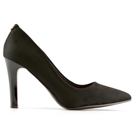 Pompe de dama din piele intoarsa neagra cu toc confortabil, pantofi eleganti de dama negri negru Pompe de dama din piele intoarsa neagra cu toc confortabil, pantofi eleganti de dama negri negru